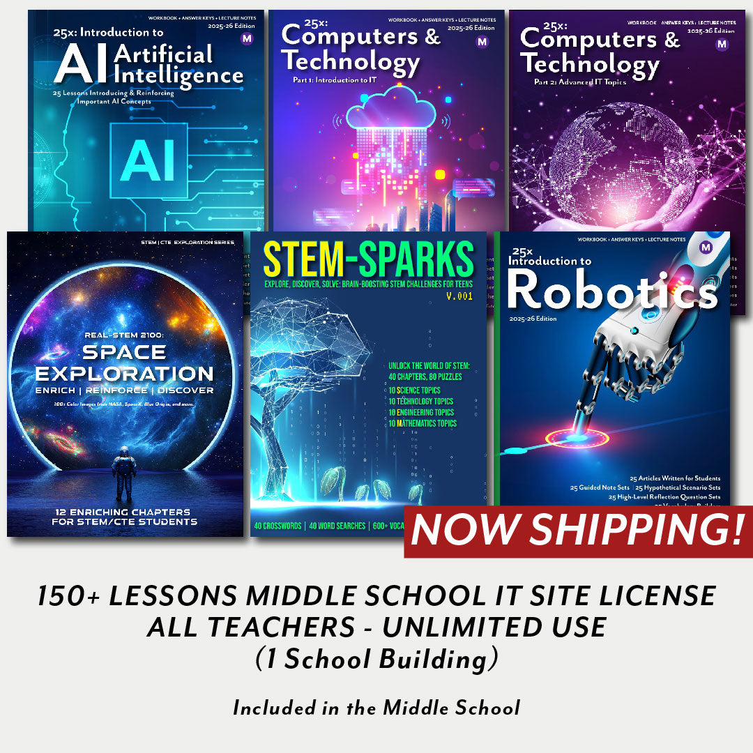 Middle School IT Lesson Bundle – 150+ Lessons (1-Year School License – Unlimited Teachers, One Campus)