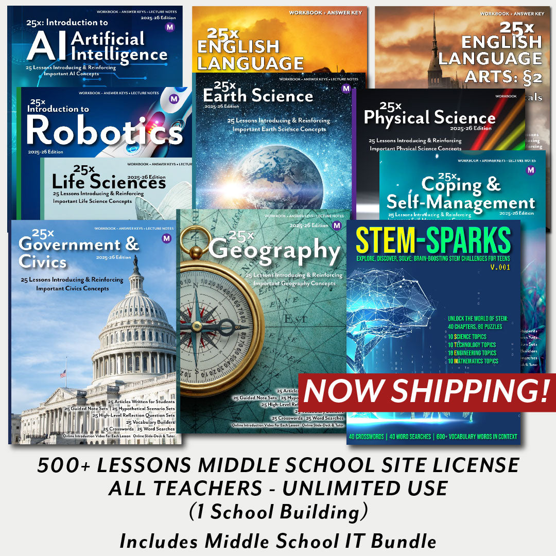 Middle School Lesson Bundle – 500+ Lessons including the IT Bundle (1-Year School License – Unlimited Teachers, One Campus)